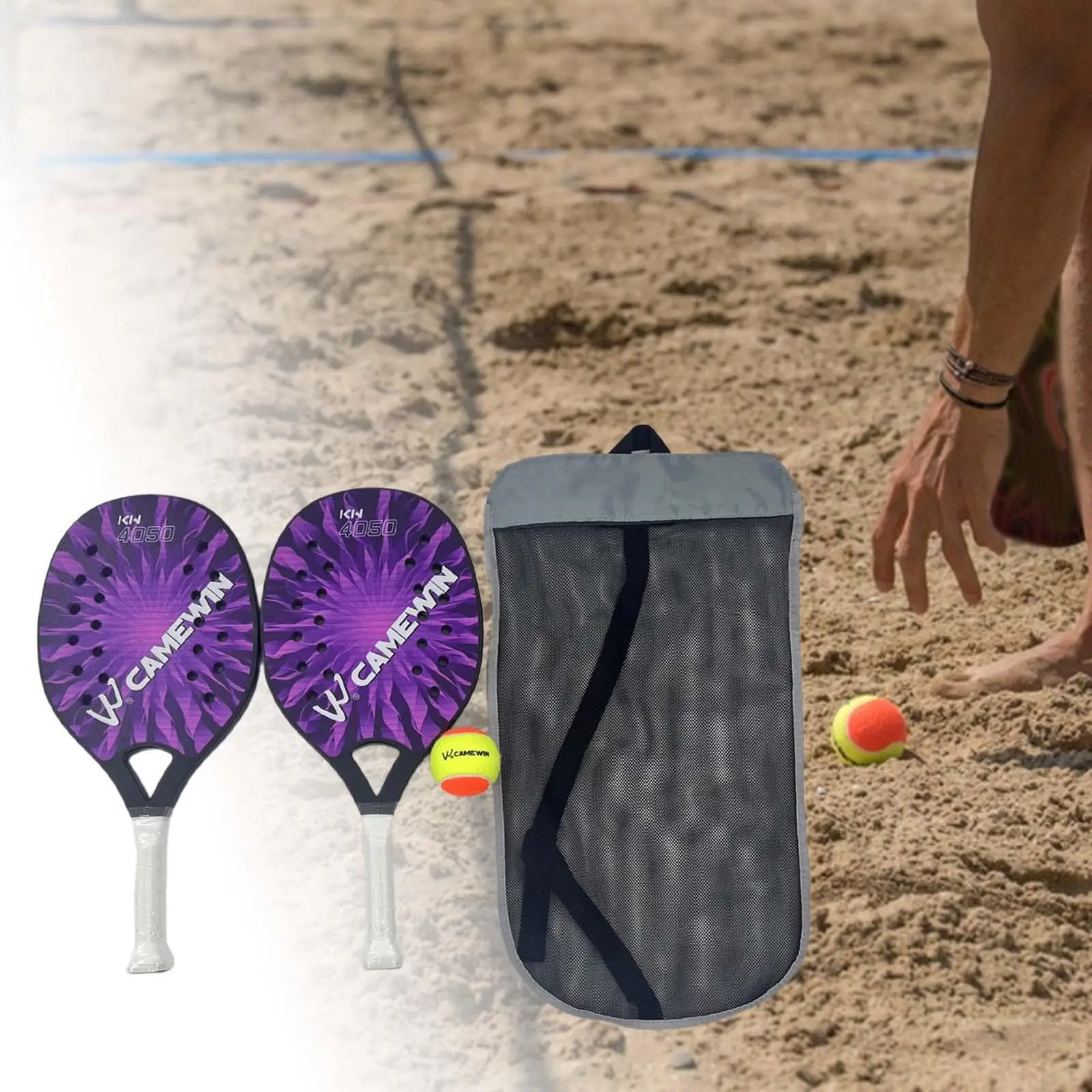 

Kids Beach Tennis Paddle Set Lightweight Shock Absorption Racket with Ball and Bag for Family Beach Game