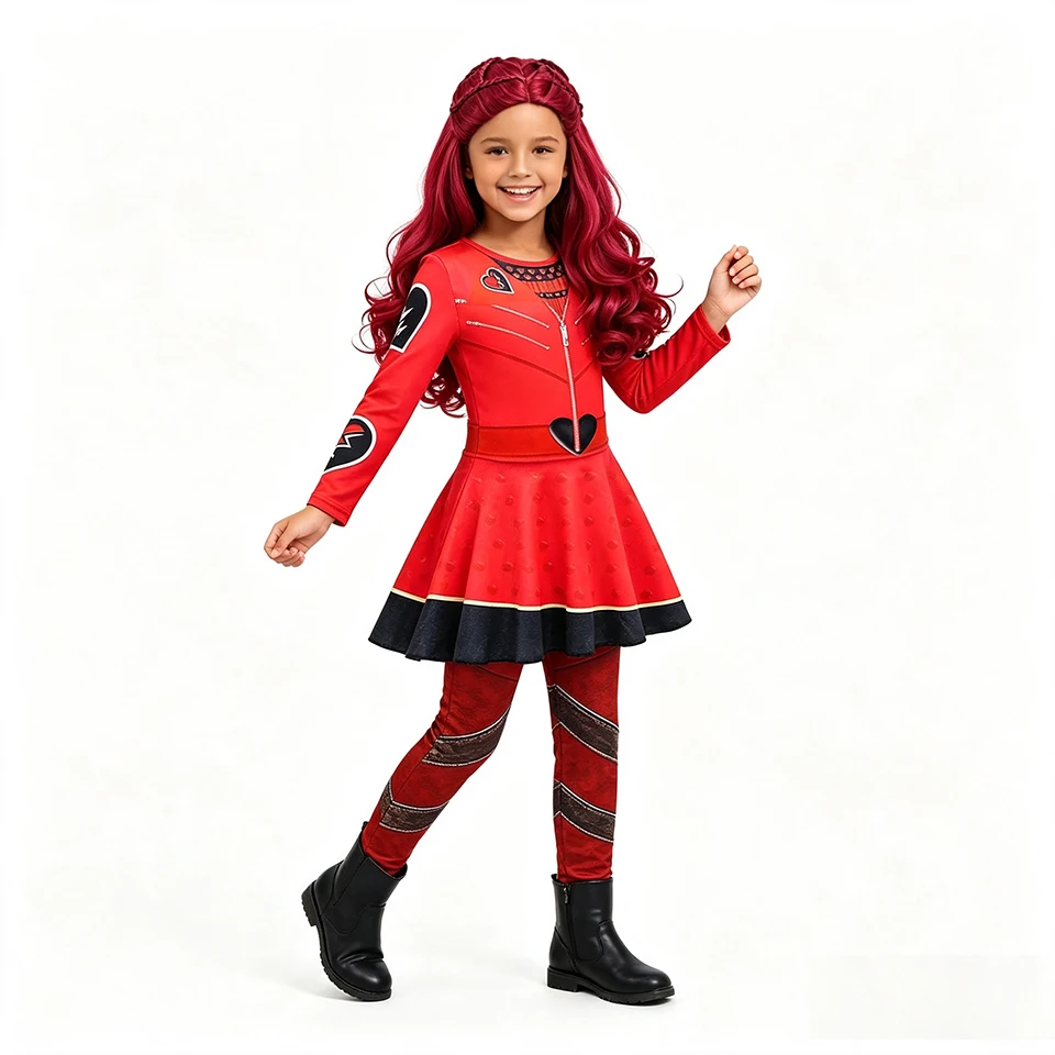 Descendants Pink Princess Queen of Hearts Chloe Fancy Girls Outfits Halloween Cosplay Performance Masquerade Children's Costume