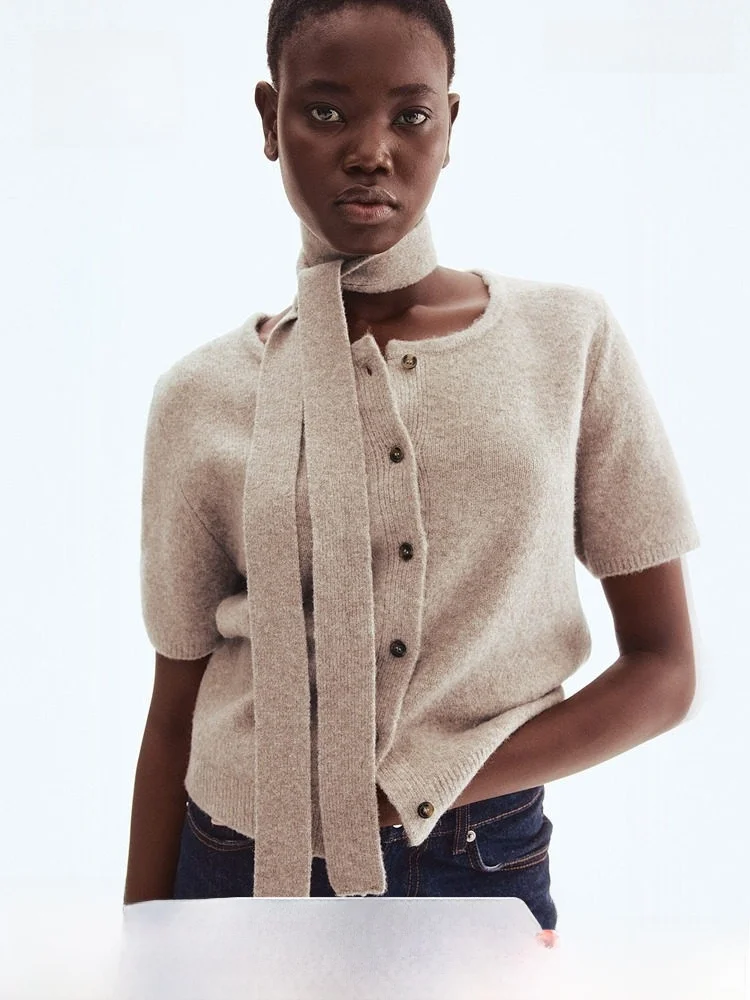 

Вязаный свитер Ele для женщин, повседневный, с художественным дизайном, весенний кардиган H&M 30885, средней мягкости, стандартный крой