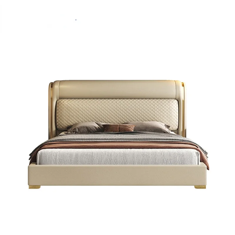 B Light Luxury Wind Leather Bed Wedding Bed Designer High-End Villa Large Master Bedroom  Bed