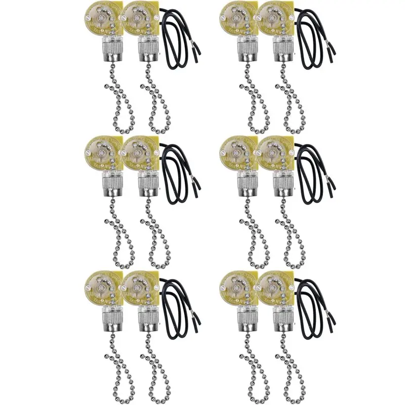 

Выключатель света для потолочного вентилятора A01F-Ceiling Fan Light Switch Zing Ear ZE-109, двухпроводный, с вытяжными шнурами, для потолочных вентиляторов и светильников, 12 шт., серебристый