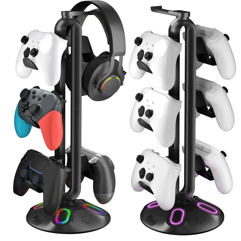 Gaming RGB Headphone Stand Controller Holder Headset Stand With 2 USB Charging Ports And 3.5Mm & Type-C