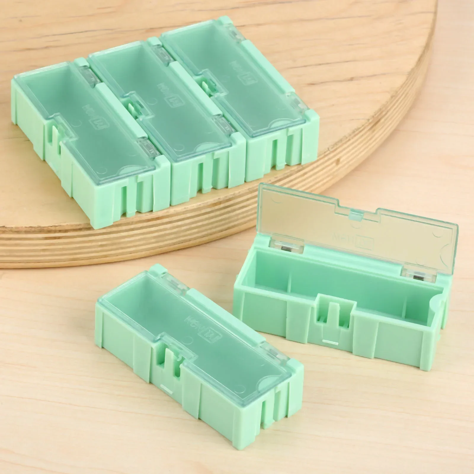 5Pcs Plastic Small Objects Electronic Component Parts Cases SMT/SMD Kit Storage Tool Box Organizer Dis/Assembly Green 75*32*21mm