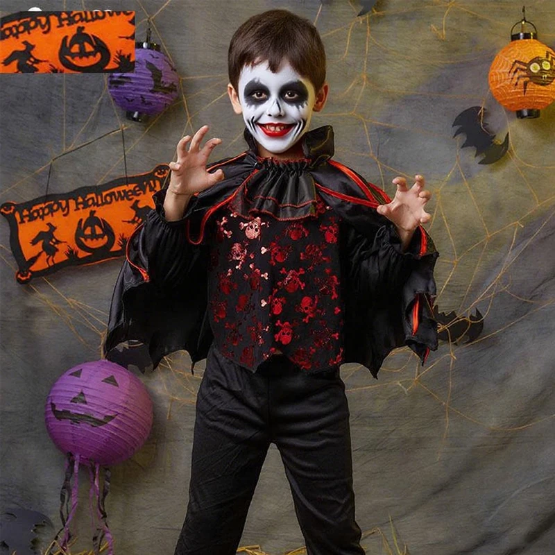 Halloween Costumes for Kids Witch Cosplay Costumes Black-and-red Vampire Robes Fancy Dresses Boy and Girl Masquerade Ball Gifts