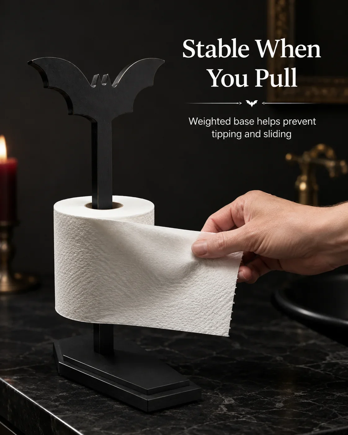 Halloween Fledermaus Toilettenpapierhalter, Gotischer Holz-Tissue-Ständer mit Sarg-Basis, Gruselige Badezimmer- und Küchendekoration
