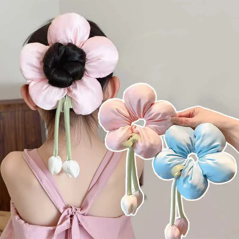 

Большие милые цветочные резинки для волос, заколка-цветок для девочек, эластичная повязка на голову с цветами, детская повязка для хвоста с тюльпанами