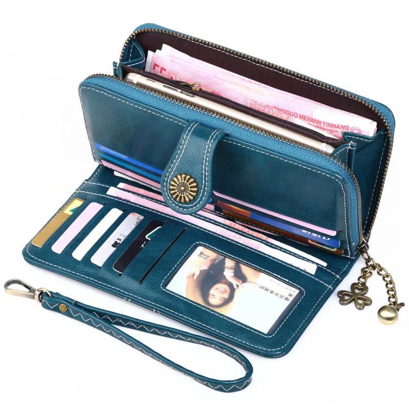 

Wallet female luxury Long Blue Clutch 2021 New Leather purse Woman Zipper Wallets lady Purses Wristle Money Bag Coin Card Holder