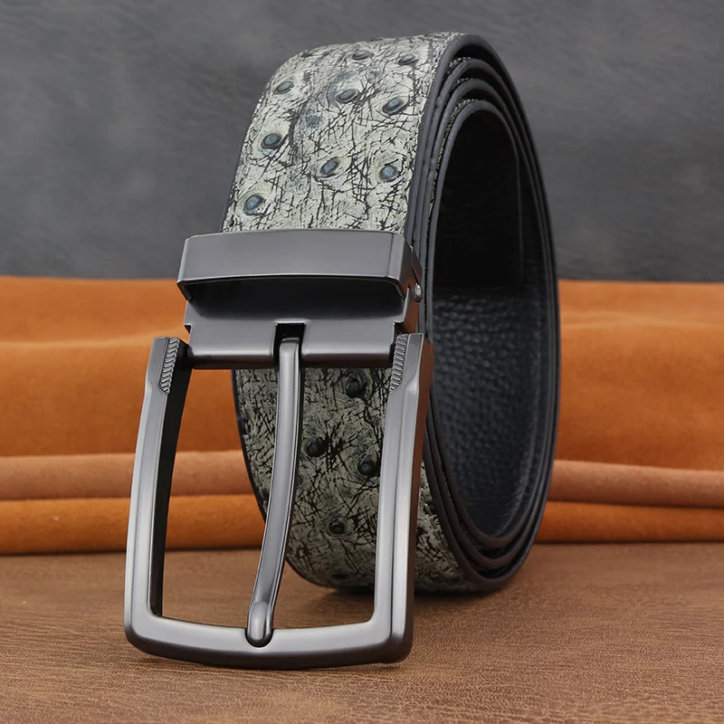 High Quality Fashion Men 3.8Cm Wide Designer Belts Pin Buckle Leather Luxury Brand Gray Genuine Leather Young Men Cinto Masculin