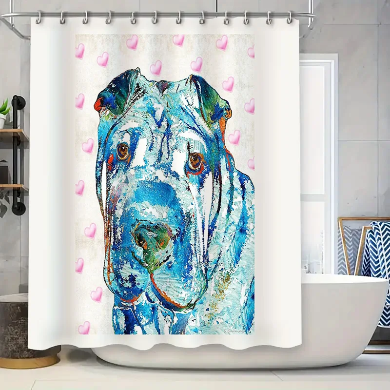Shiba Inu Dog Shower Curtain Japanese Cute Pet Bathroom Decor Waterproof Fabric Washable Modern Artistic Style