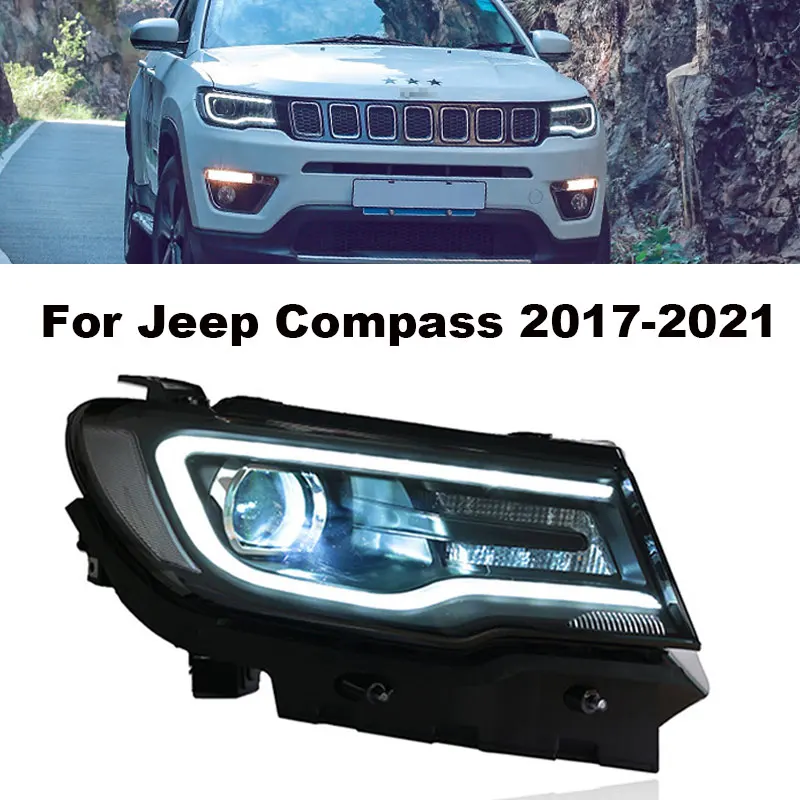 Car Headlamp For Jeep Compass LED Headlight 2017-2021 Headlights Compass DRL Turn Signal High Beam Angel Eye Projector Lens