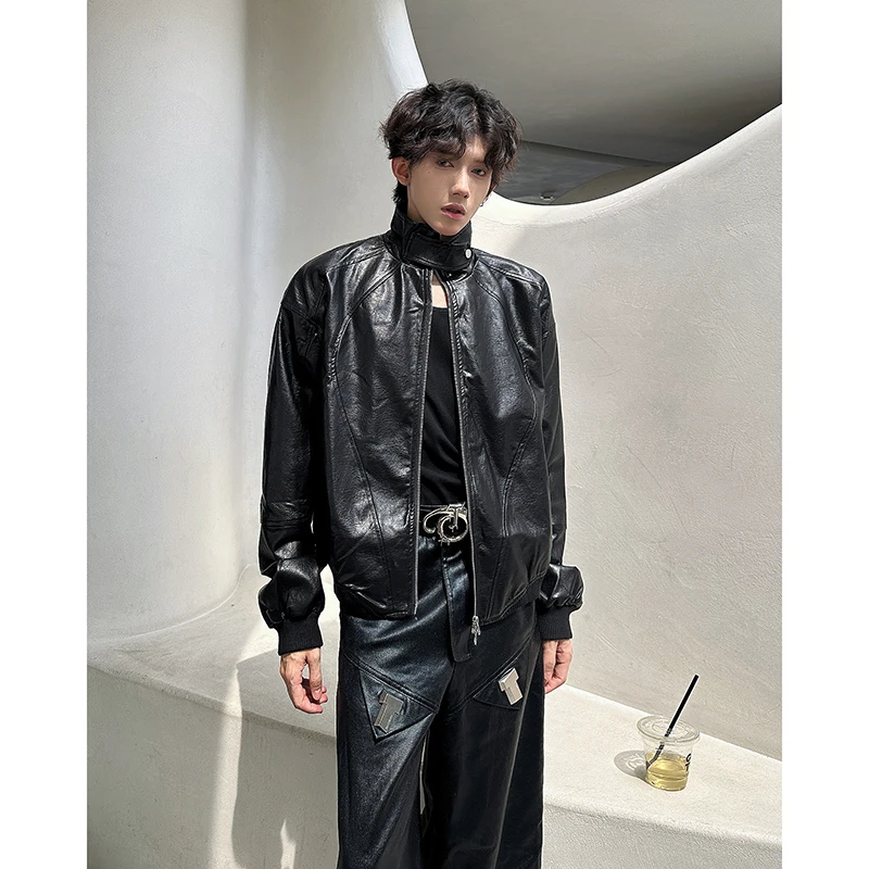 

Высококачественный кожаный джерт с мягкой подкладкой, мужской американский модный джерт с высоким воротником из искусственной кожи, байкерский дизайн, повседневный джерт