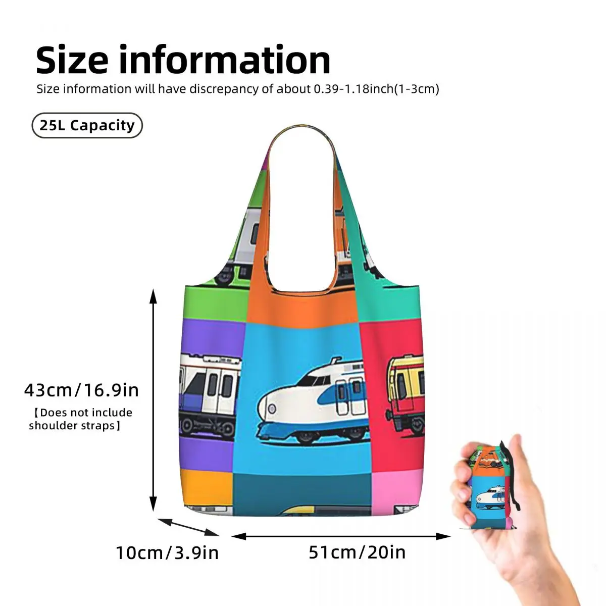 World Trains Grid Pattern Shopping Tote Bag Canvas Large Capacity Shoulder Bags Shopper Grocery Handbag for Women