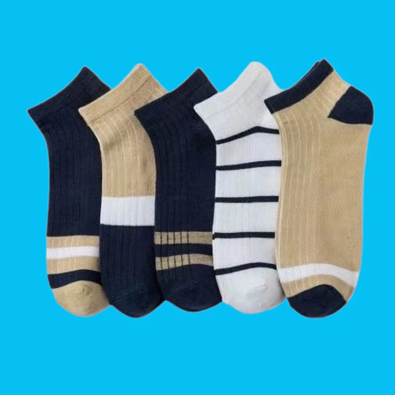 

5/10 Pairs High Quality Men's Short Socks Versatile Cotton College Style Low Cut Ankle Socks Fashion Brown Striped Cotton Socks