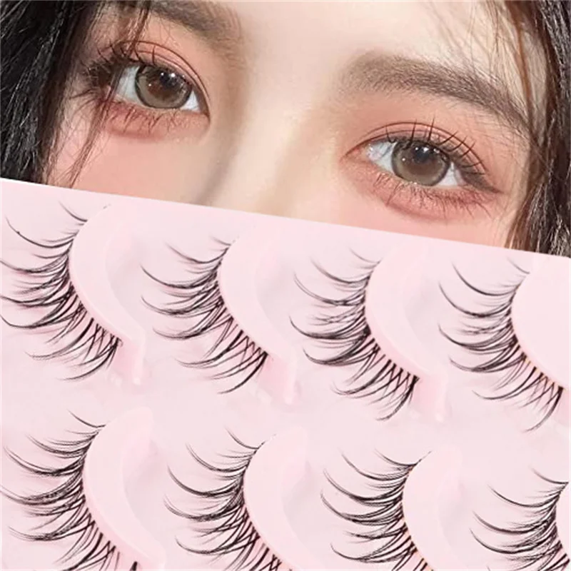 3/5Pairs Manga Lashes False Eyelashes Doll Eye Korean Natural Anime Lashes Spiky Wispy Thick Faux Mink Eye Lash Strips Makeup