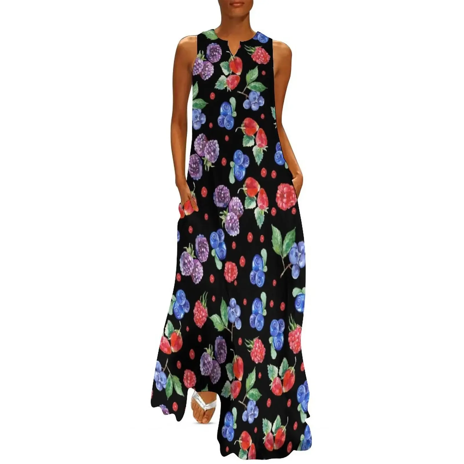 

Blueberries, Raspberries and Blackberries Fruit Salad Pattern Long Dress Women's long dress party dresses women Dress
