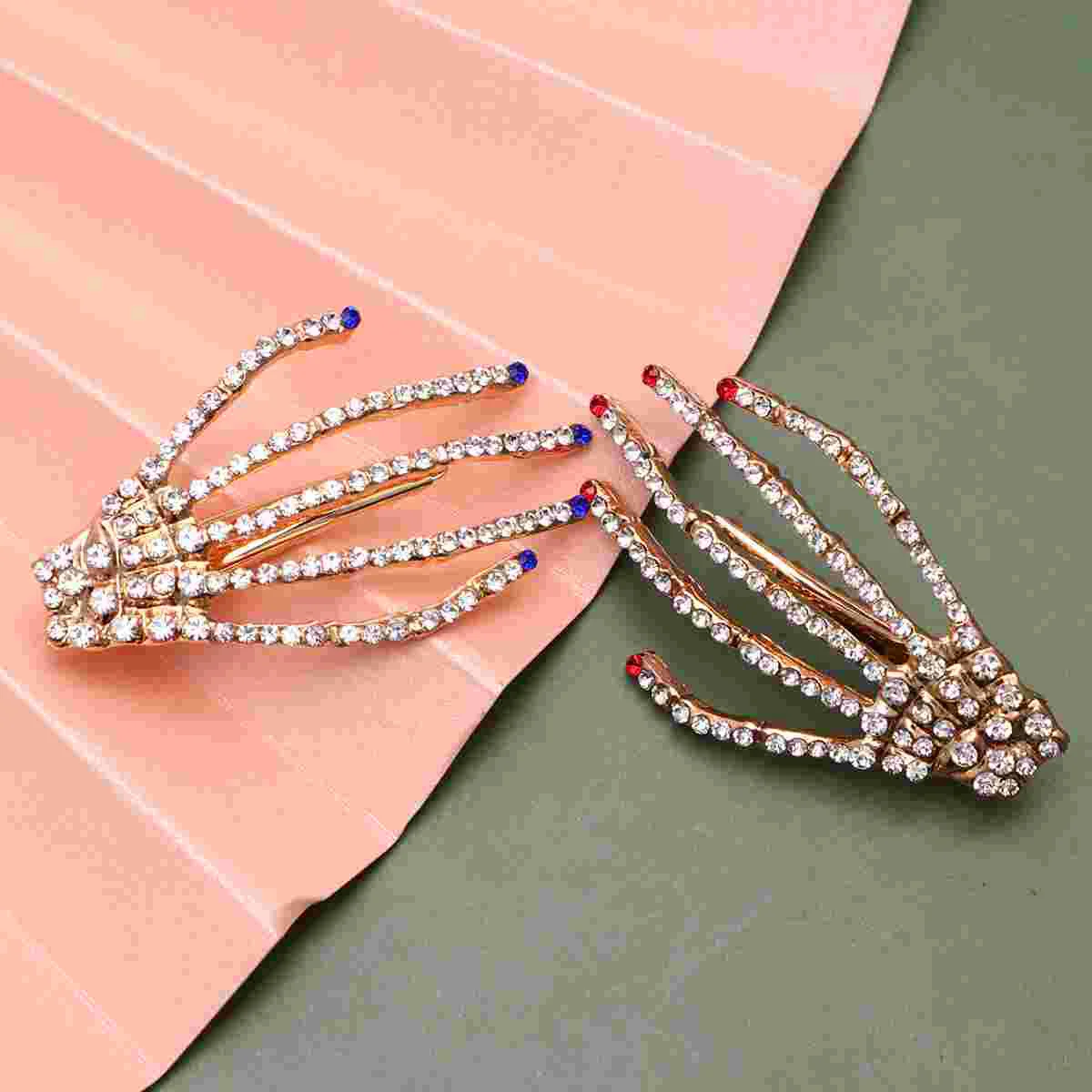 

2 Pcs Hair Accessories Clips Alligator Rhinestone Skull Claw Hairpin Miss