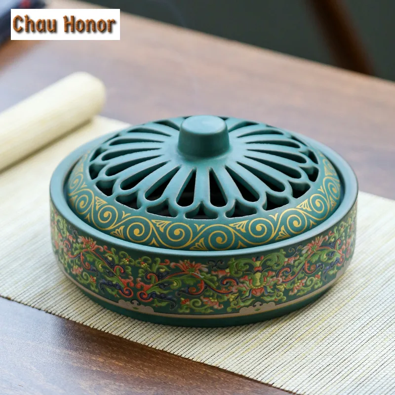 

Extra Large Enamel Color Incense Burner Aromatherapy Mosquito Repellent Plate Cloisonne Furnace 12 Hour Incense Holder Ornaments