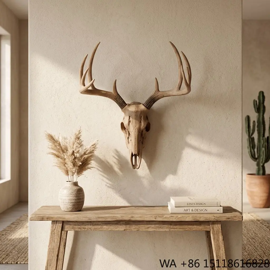 Western Style Faux Taxidermy Resin Deer Skull Wall Decor 21 In Animal Head Hanging for Modern Boho Farmhouse Home Office