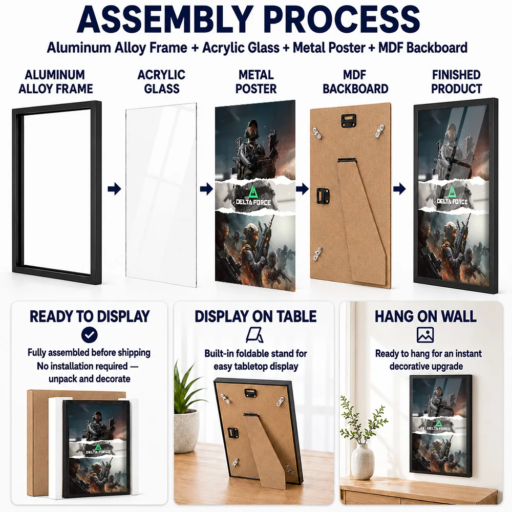 Delta Force Tactical Military Action Framed Metal Poster Customized Photographic Wall Art For Living Room And Creative Studio