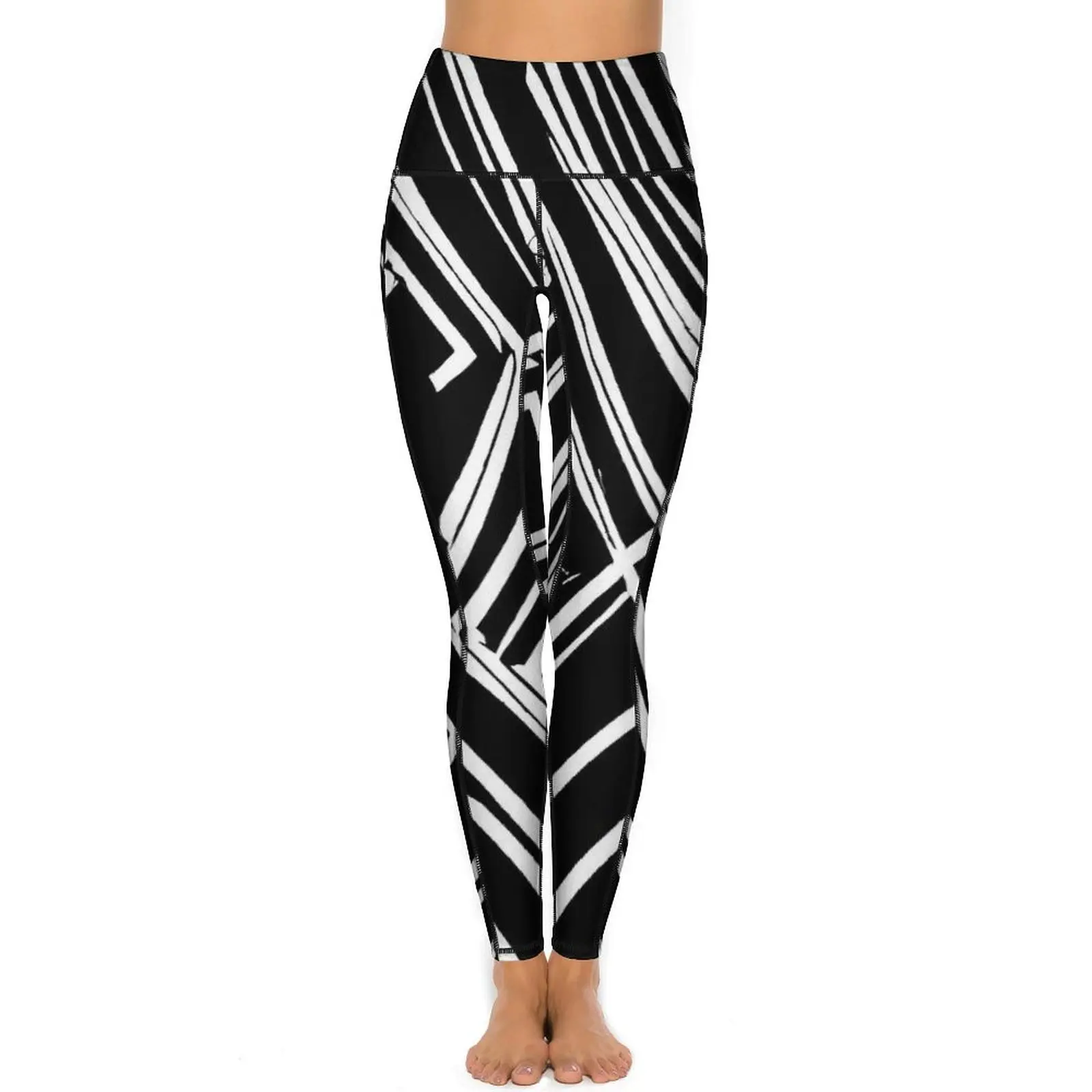 Contrast Color Yoga Pants Black and White Lines Leggings Sexy High Waist Elegant Yoga Sports Tights Stretch Fitness Gym Leggins