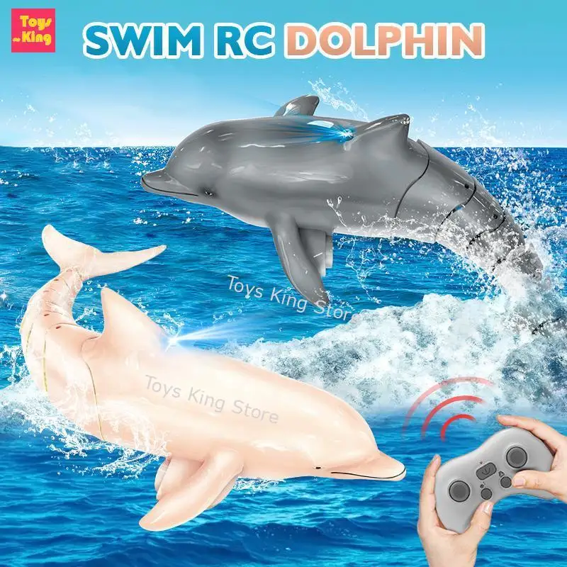 2.4G Simulation RC Dolphin Remote Control Animals With Lights Submarine Spray Water Toy Electric Fish Outdoor Kids Toys Boy Gift