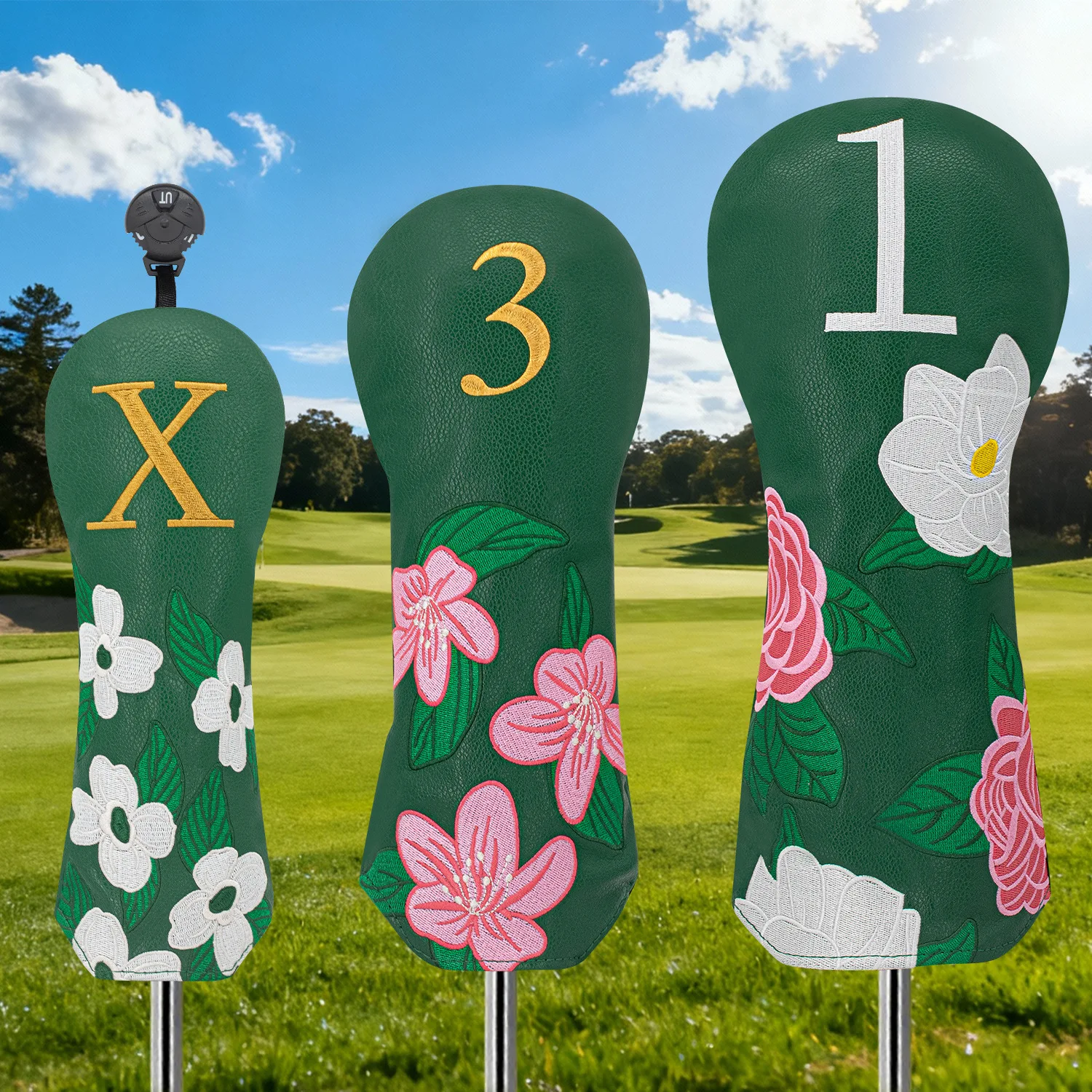 Golf Headcovers Azalea Embroidery Golf Driver Fairway Hybrid Headcover Mallet Putter Headcover Blade Putter Cover Leather Golf