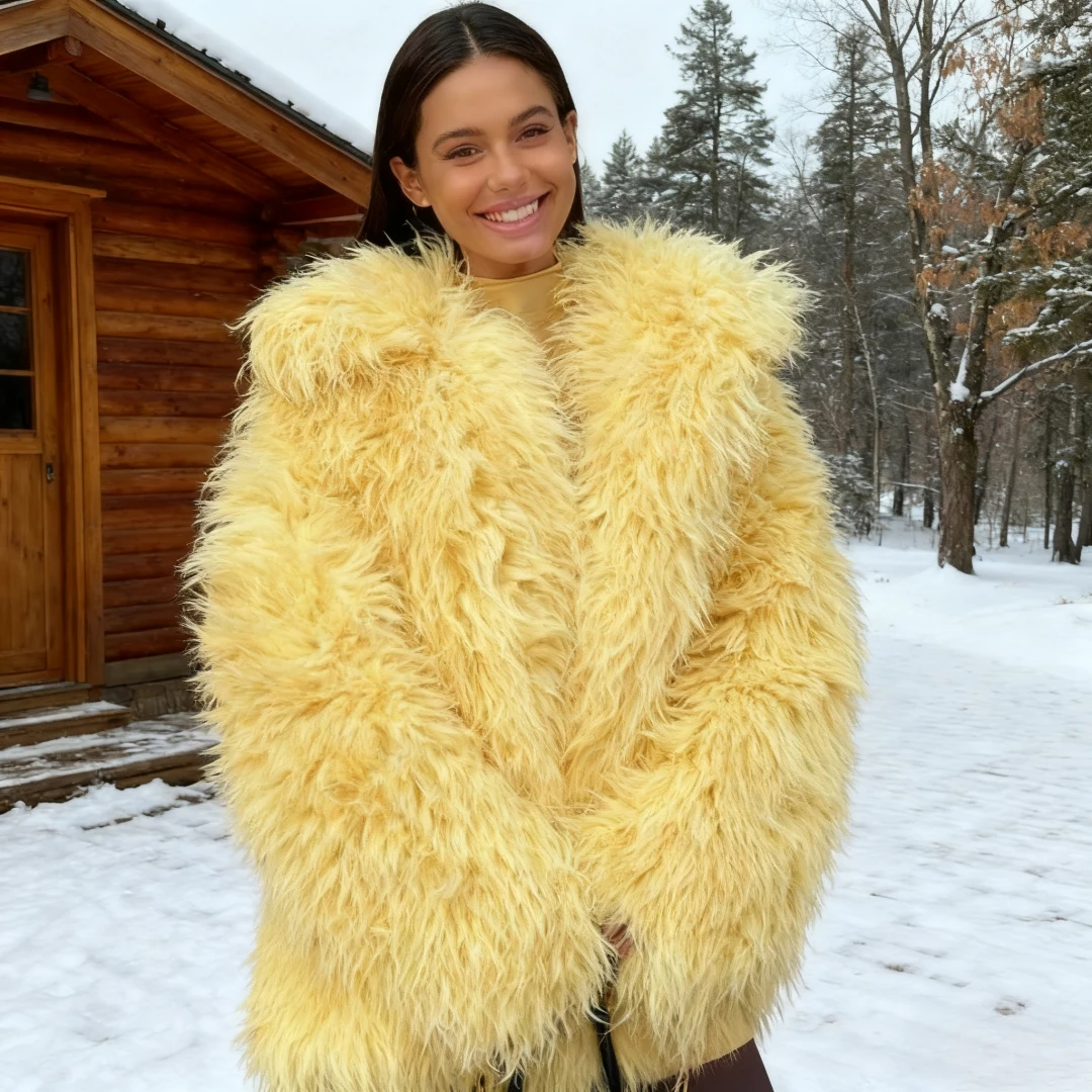 معاطف نسائية من الفرو الصناعي Y2k سترة من الفرو وشاح كبير الحجم برقبة دائرية وأكمام طويلة بغرز مفتوحة سميكة ودافئة من الفرو غير رسمية لخريف وشتاء 2025 #1
