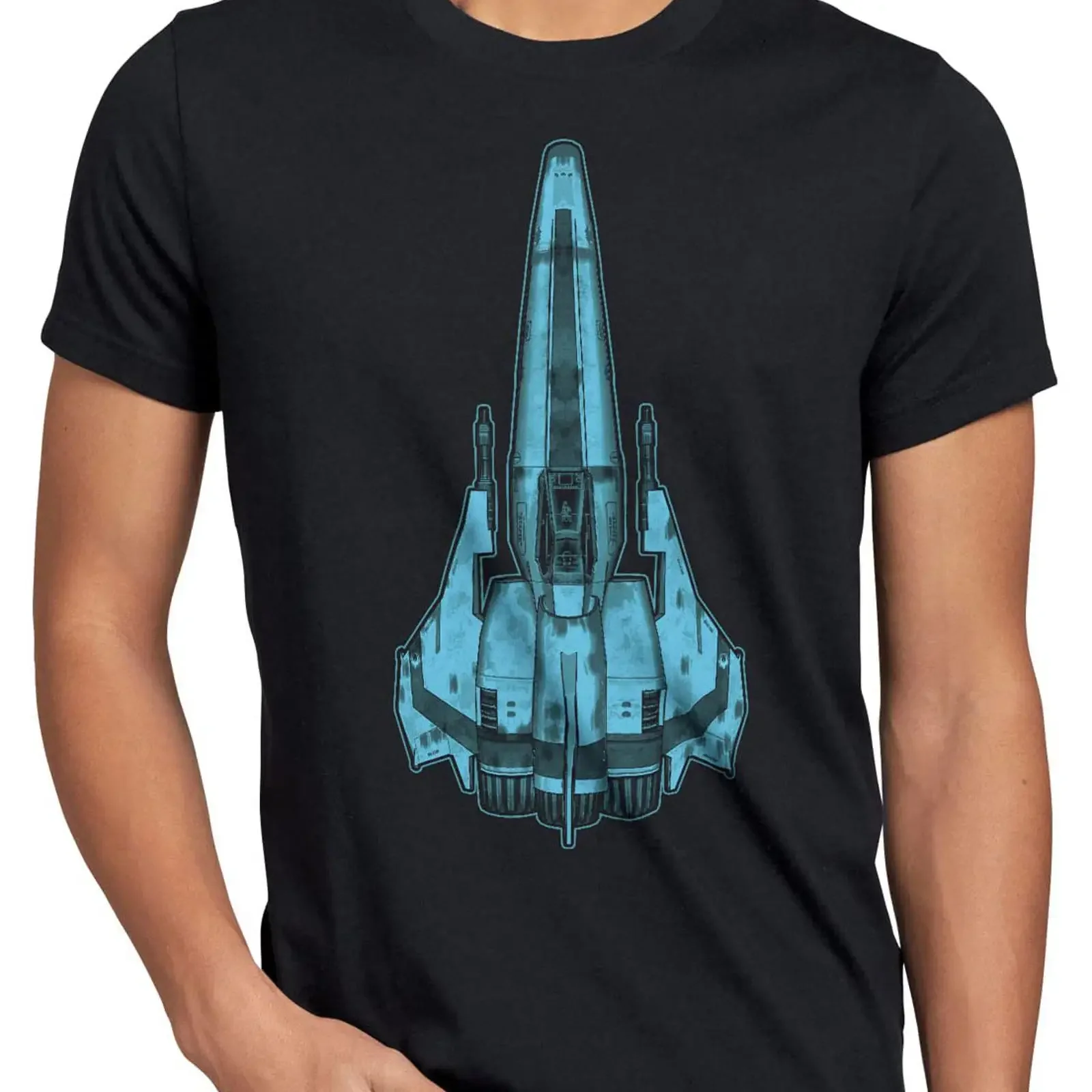 style3 Colonial Mark II Top View T Shirt Men's Galactica Interceptor vintage Washed fashion Stretched streetwear Slightly