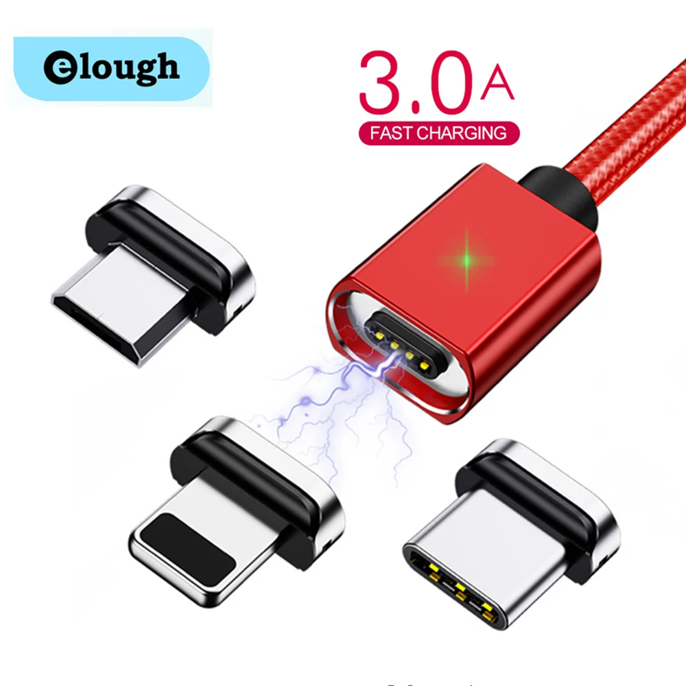 Elough 3 in 1 Magnetic USB Cable USB Type C Fast Charging Cable For iPhone 13 12 Xiaomi poco Magnet Charger Micro USB Cable Cord