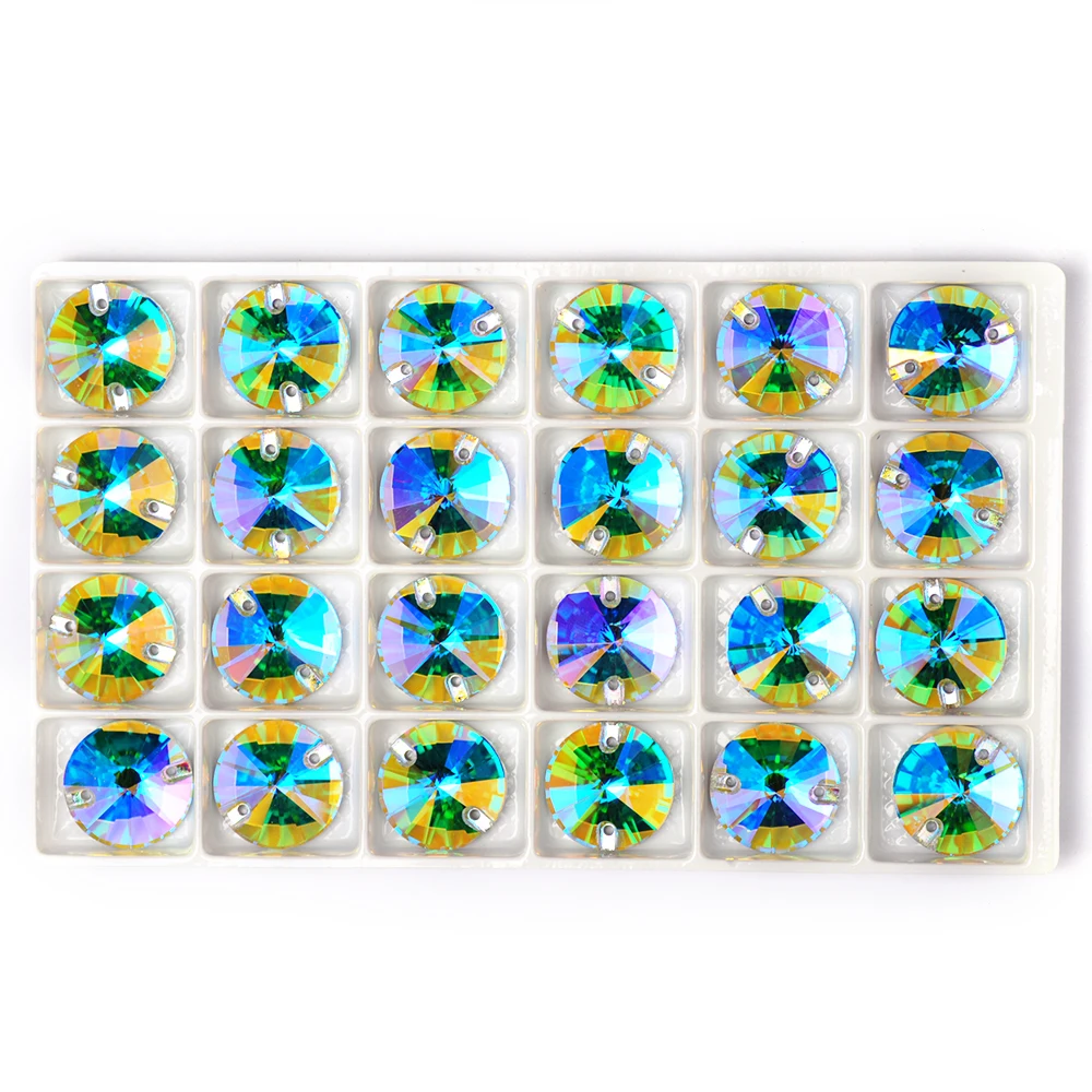 

Pubrilex 10mm Rivoli Crystal AB Sew on Rhinestones Glass Strass for Garment Clothes Jewelry Sewing and Crafting Decoration