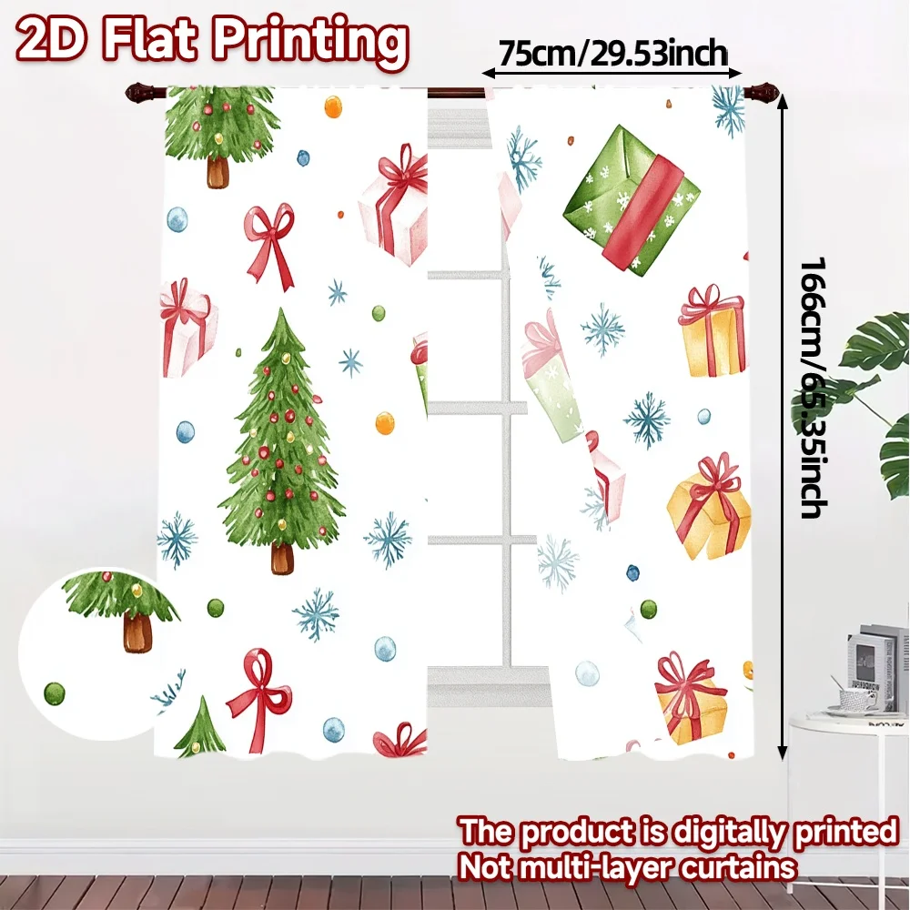 2pcs,Curtains Christmas Tree Gift Snowflake Garland (3) Modern Pattern Curtains Fabric Curtains Versatile All Suitable for
