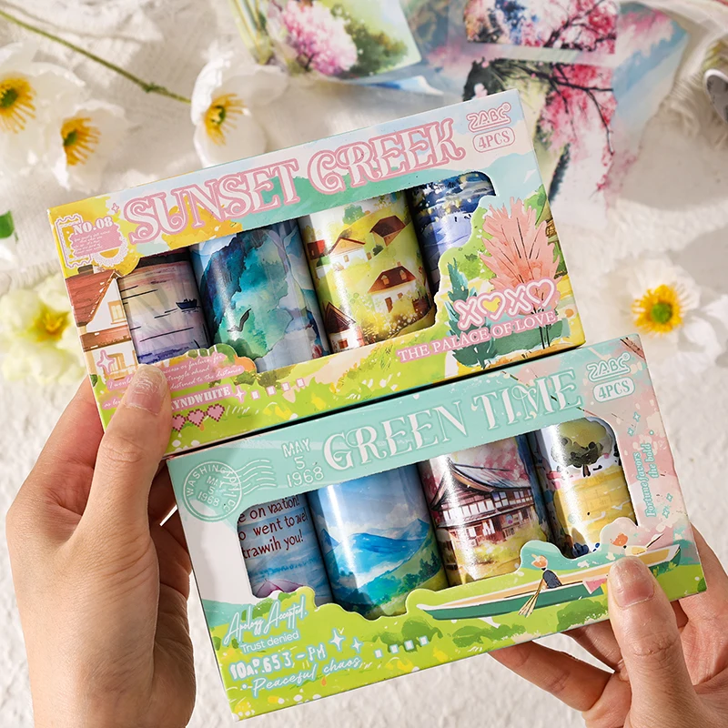 

4 рулона/коробка, 80 мм * 2 м, большой размер, набор лент васи, принадлежности для скрапбукинга, клей для самостоятельного изготовления, дневник, коллаж, декор для альбома, канцелярская лента