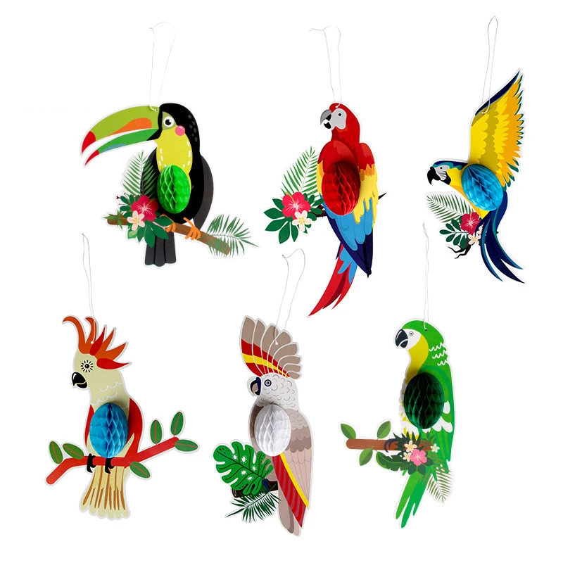 

Funny Paper Parrot Indoor Charms Hawaiian Tropical Honeycomb Parrot Hanging Paper Summer Hawaii Party Decoration 6 Style Bird