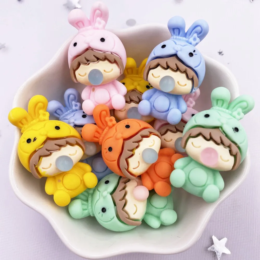 

Hand Painted Resin Kawaii Colorful Rabbit Girl Flatback Stone Figurine 10PCS Scrapbook DIY Decor Accessories Crafts OM110