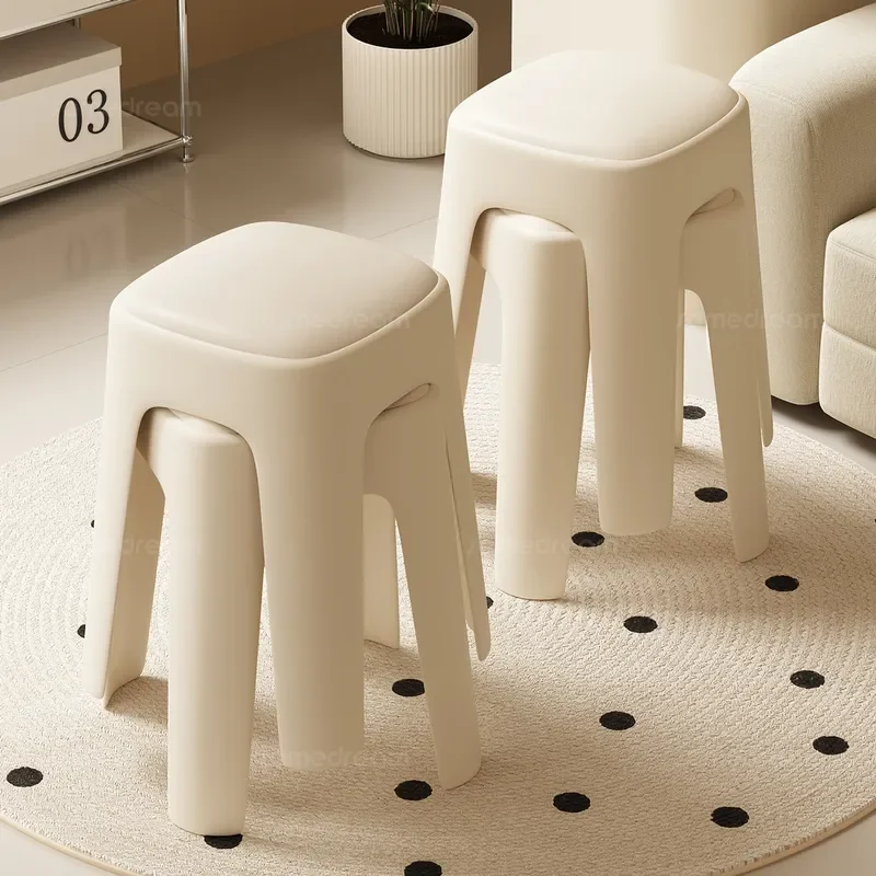 Thickened Plastic Stool Household Stackable Soft Cushion Square Bench Strong Durable Dining Table Chair Spare High Seat