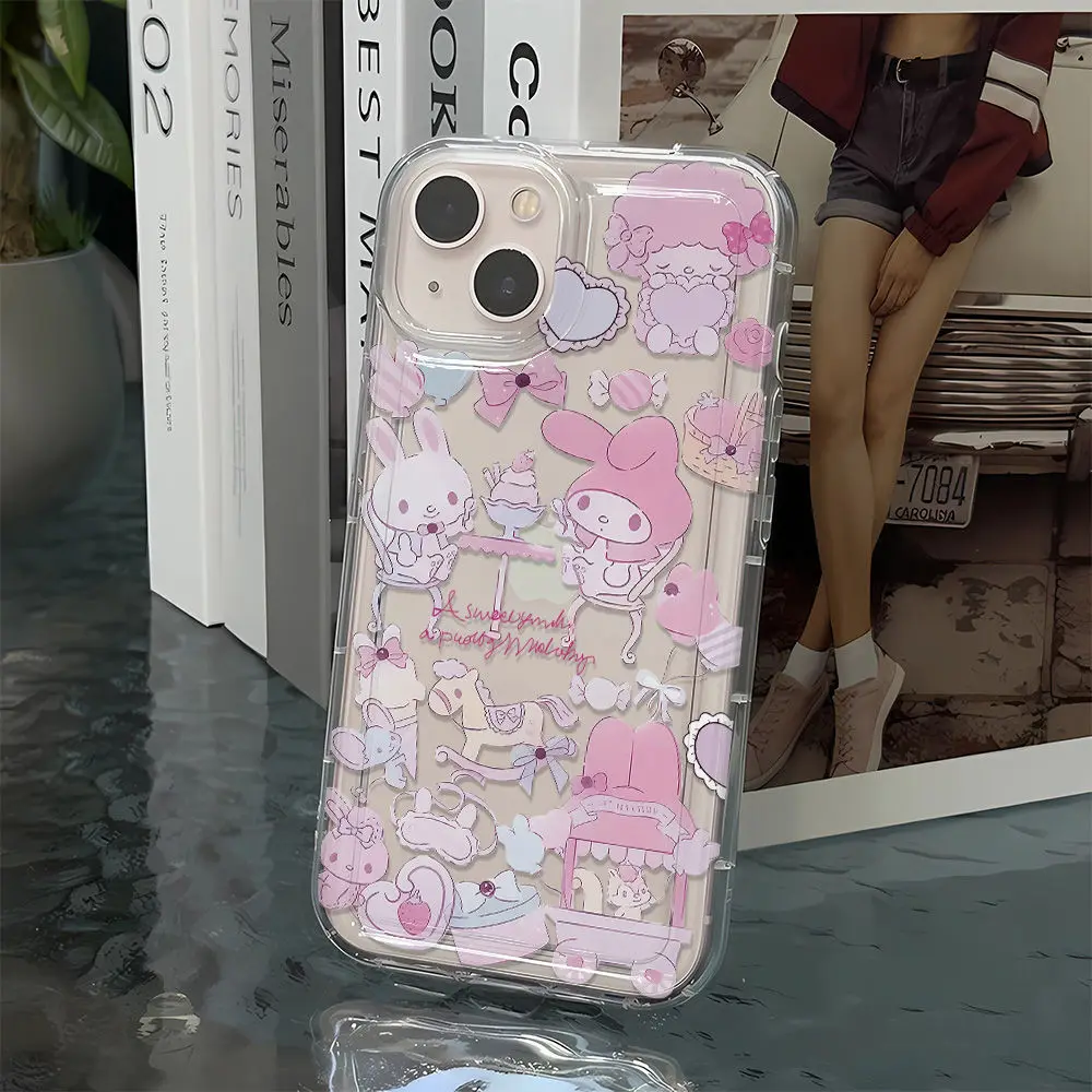 Sanrio my melody transparent Anime Phone Case For iPhone 15 14 13 12 11 Pro Max Xr Xs Max 7 8 14 Plus Case Cute cartoon Cover