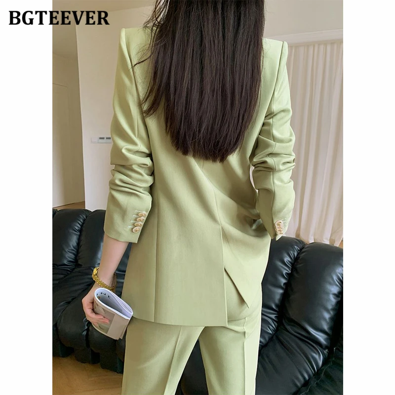 BGTEEVER Autumn Pants Suits Women Slim Waist Blazer Jacket & High Waist Trousers Elegant Ladies Outfits 2 Pieces