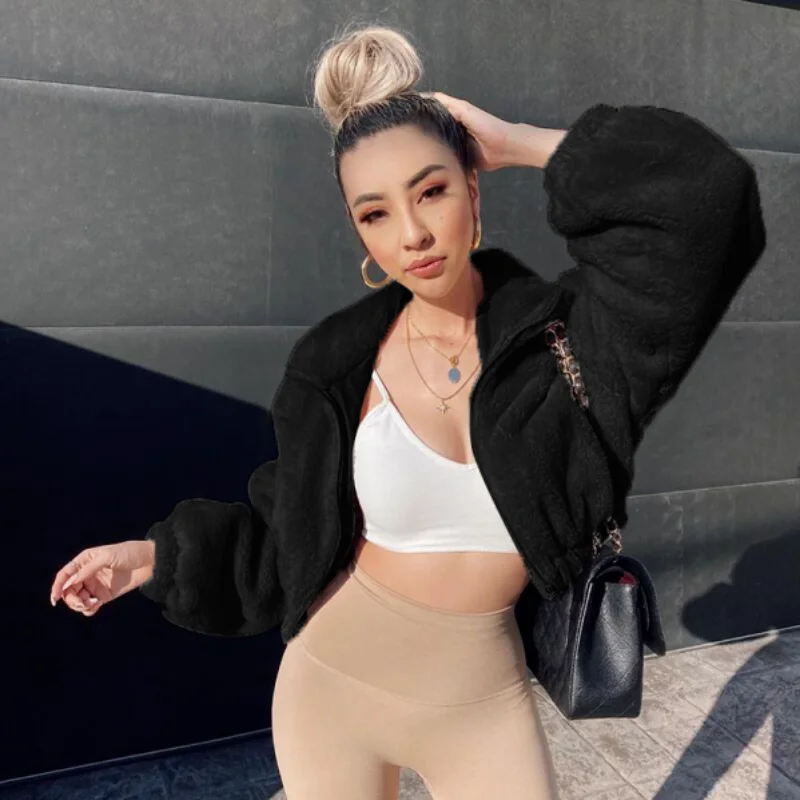 Giacca corta a vita alta da donna Top maglione cardigan autonomo