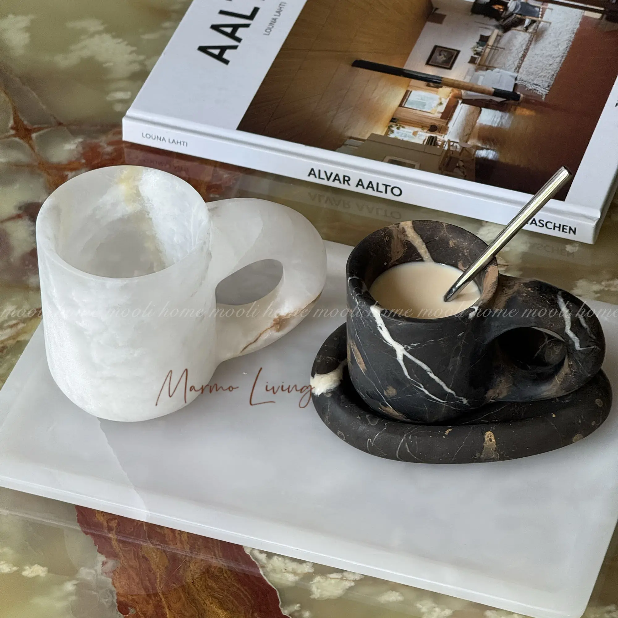 

Natural Marble Water Cup Luxury Artistic Coffee Espresso Mug Light Luxury Style Marble Decor