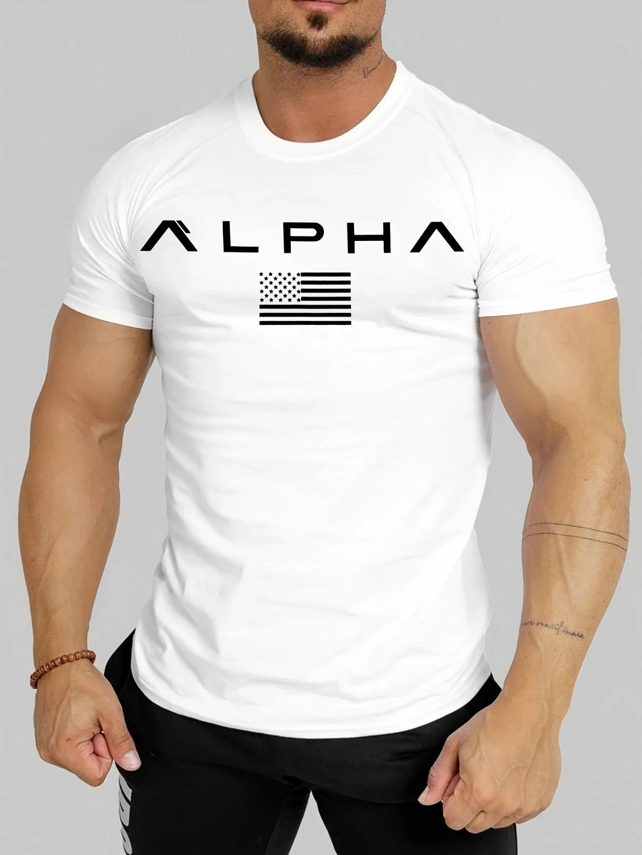 Lente en zomer Pure kleurenprint Sport Fitness T-shirt met korte mouwen Heren O-hals Stretch Training Oefening T-shirt top