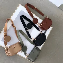 Korean Style Women Messenger Bag Trio Mini Female Phone Purse Bag Pu Leather Bolsas De Mujer Wide Strap