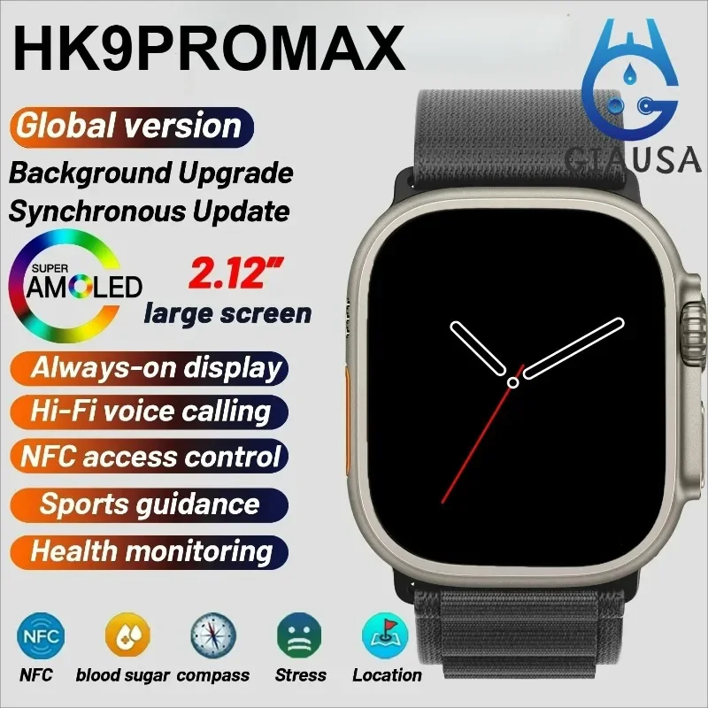 Smartwatch 2024 HK9PROMAX 49mm AMOLED 4G ROM ChatGPT NFC Compass G-Sensor Clock Bluetooth Call Sports Smart Watch Men Women