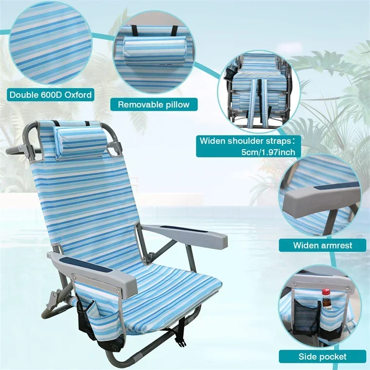 Modern Camping Portable Chair Folding Lounger Chair Camping Outdoor Beach Chairs Pool Sun Lounger Adjustable Chair for The Sea