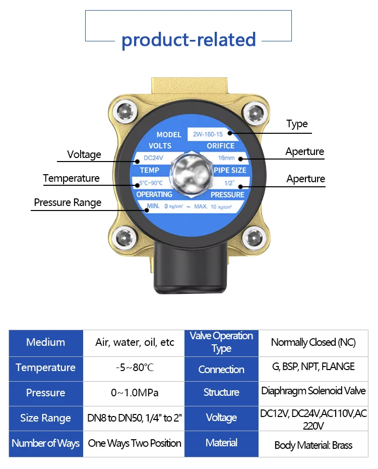 Elettrovalvola Normally Closed Solenoid Valve 12V Water Valve AC220V Air Valve DN8/10/15/20/25/50 Electric Valve 1/4' 3/8' 1/2' 3/4' Co Pneumatica — dettaglio 4