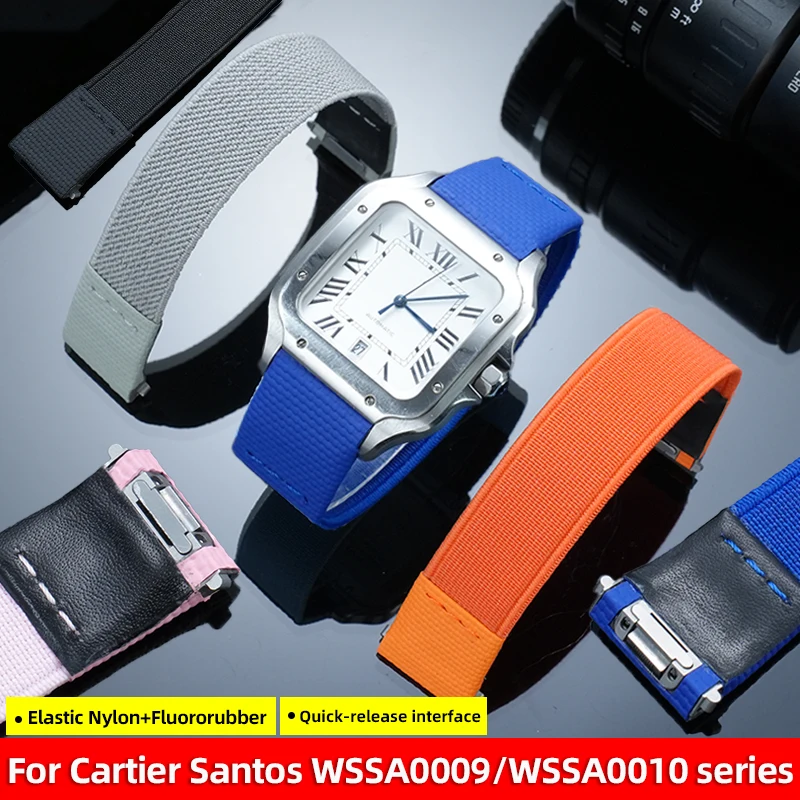 19mm 21mm FKM Rubber Elastic Wrap Replacement Watch band for Cartier Santos WSSA0009 WSSA0010 Quick Release Custom Sport Strap