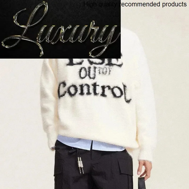 Jacquard Knitted Sweater Men Letter Women Streetwear Fashion Brand Loose Causal Long Hair Pullover Couple Christmas Sweater