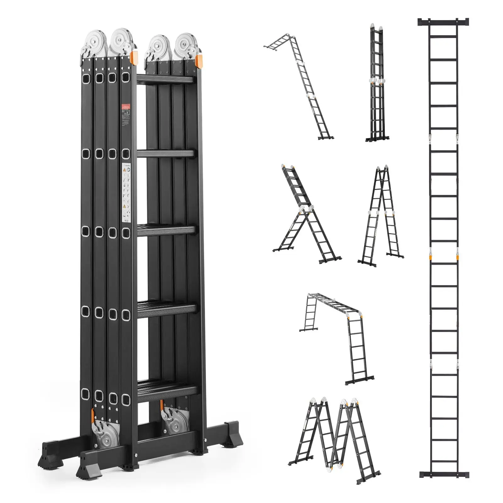Multi-Purpose Folding Ladder, 7-in-1 Tall Extension Step, A Frame 5 Telescoping, 19ft Reach Height Heavy Duty Adjustable, 330