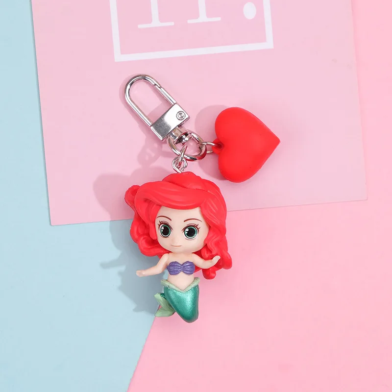 Anime Disney Princess Figure Snow White Ariel Cinderella Rapunzel Belle Keychain Bag Keyring Pendant Ornament Toy Birthday Gift