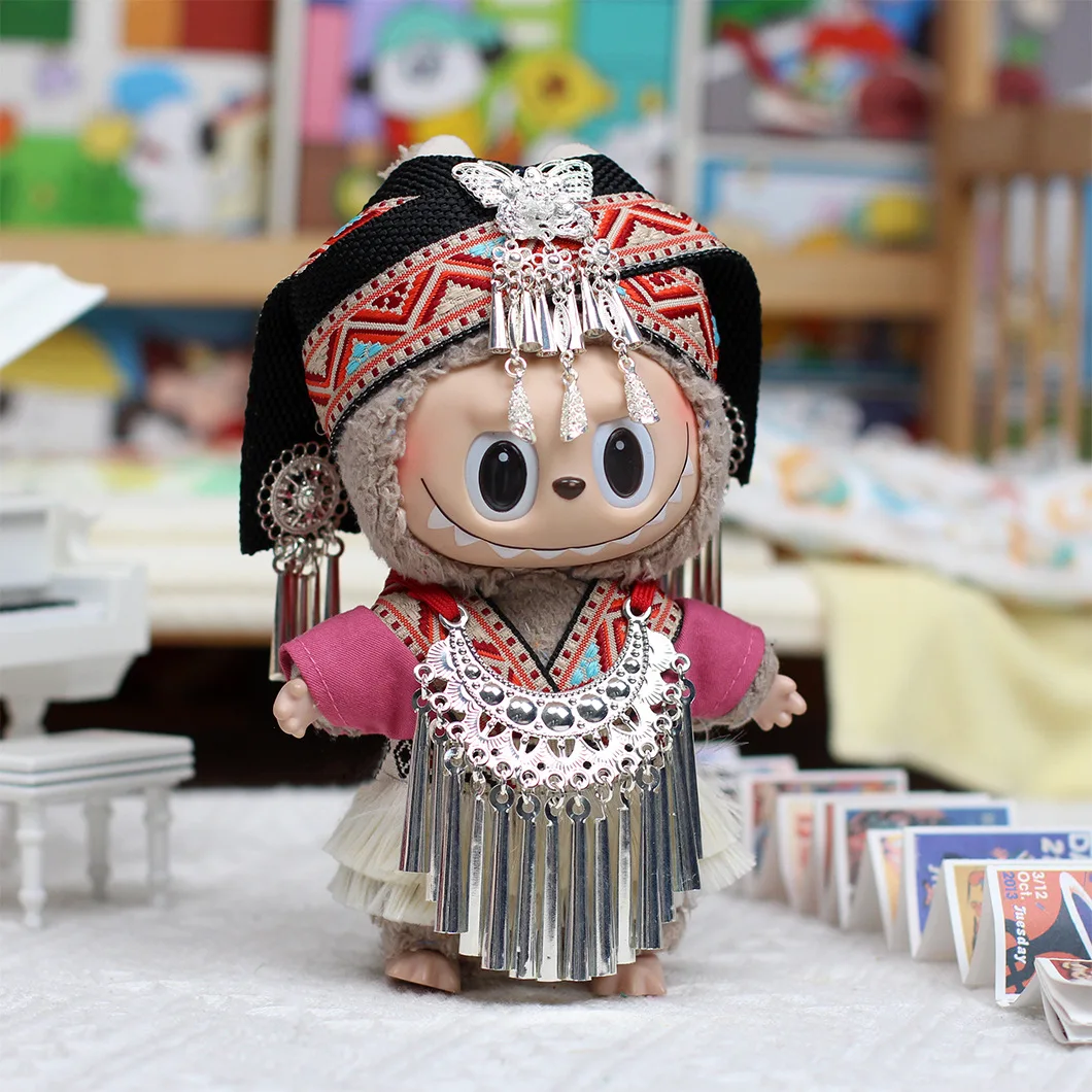 

Only Clothes For V1 V2 V3 Labubu Clothes Vinyl Dolls Pendant Clothes Traditional Chinese Style Ethnic Minority Style Clothes