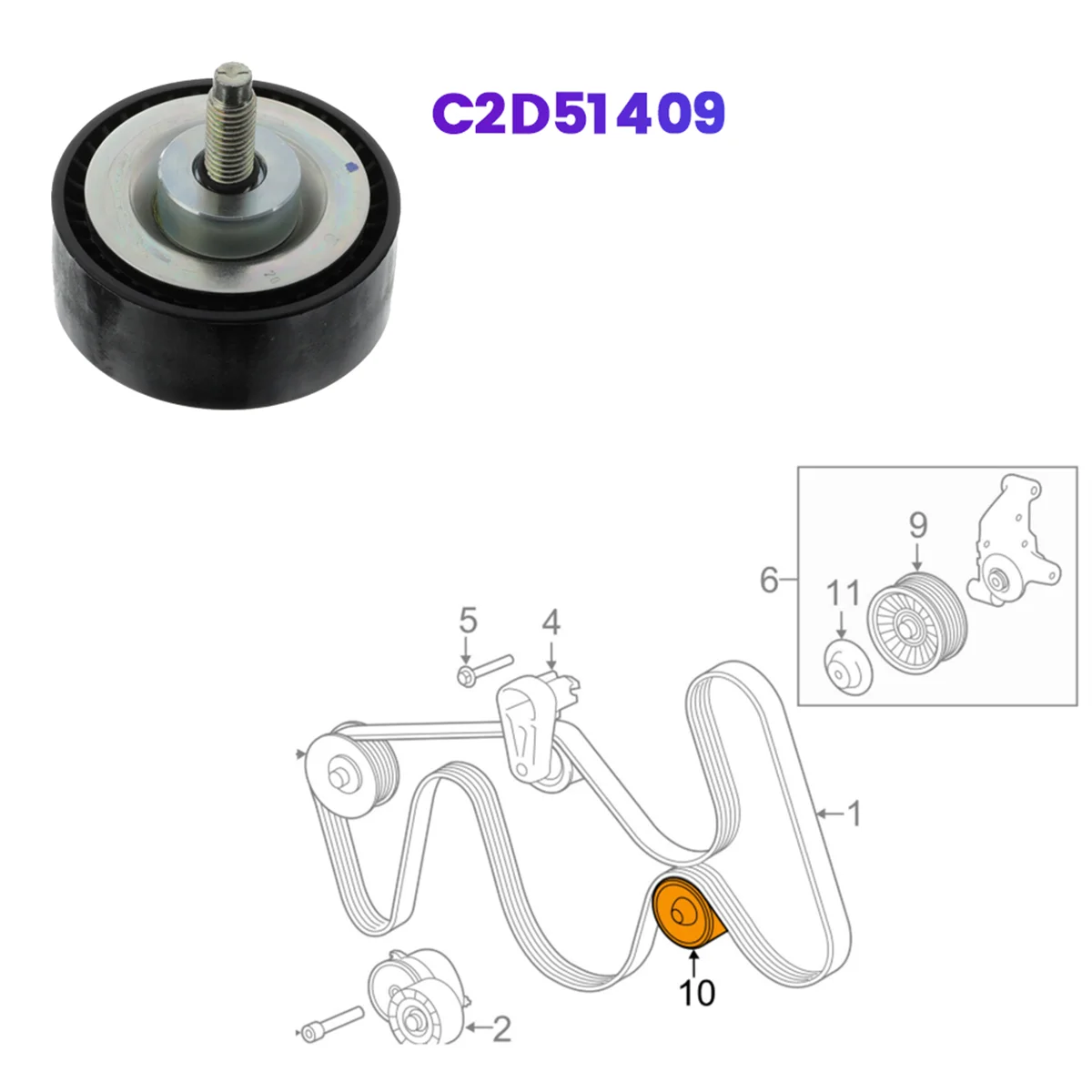 Car Tensioner Belt Idle Roller Pulleys C2D51409 for XE XF F Pace 2.0 Petrol Models 2009-2015 Idler Pulleys